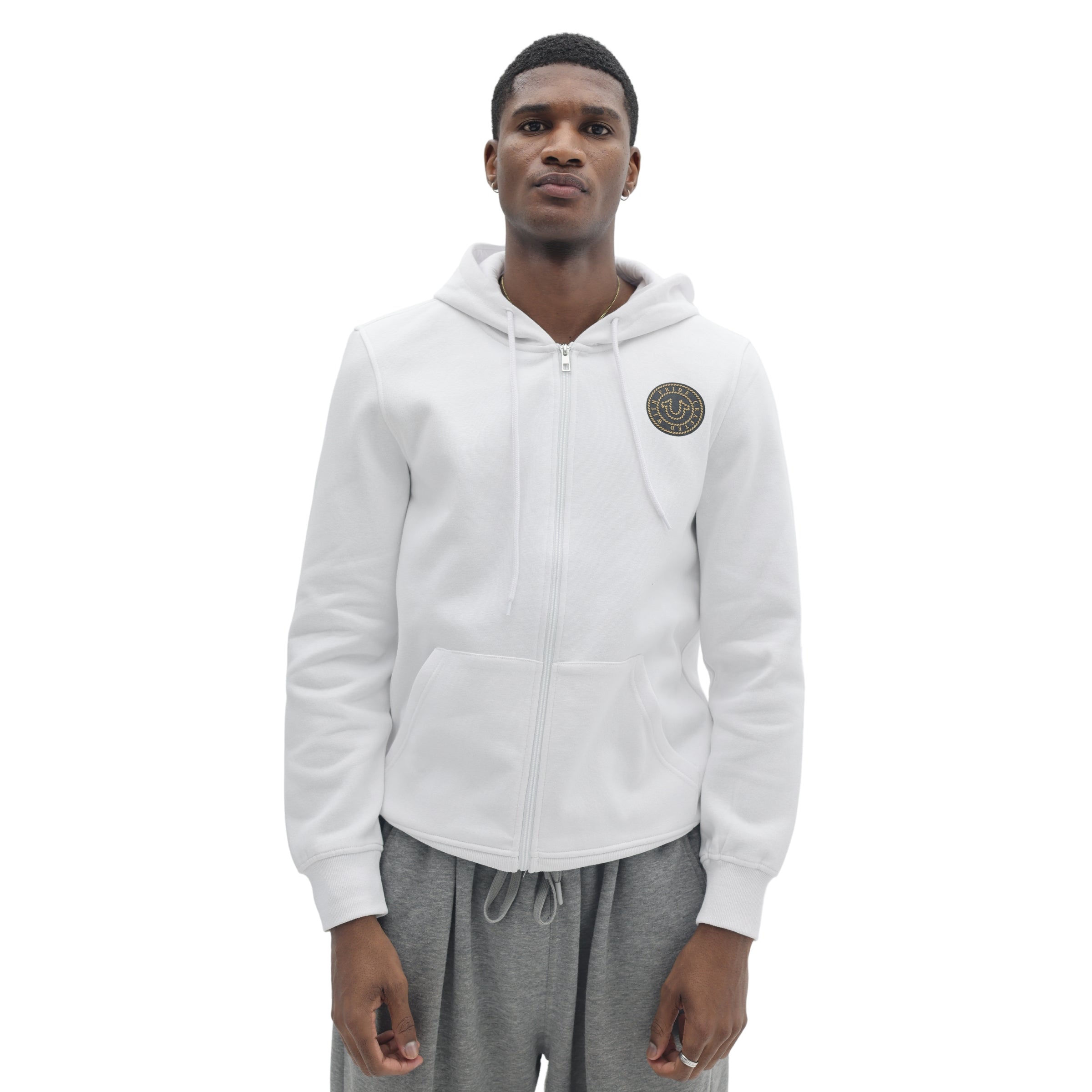 TRUE RELIGION TRUE COLLEGE ZIP HOODIE OPTIC WHITE