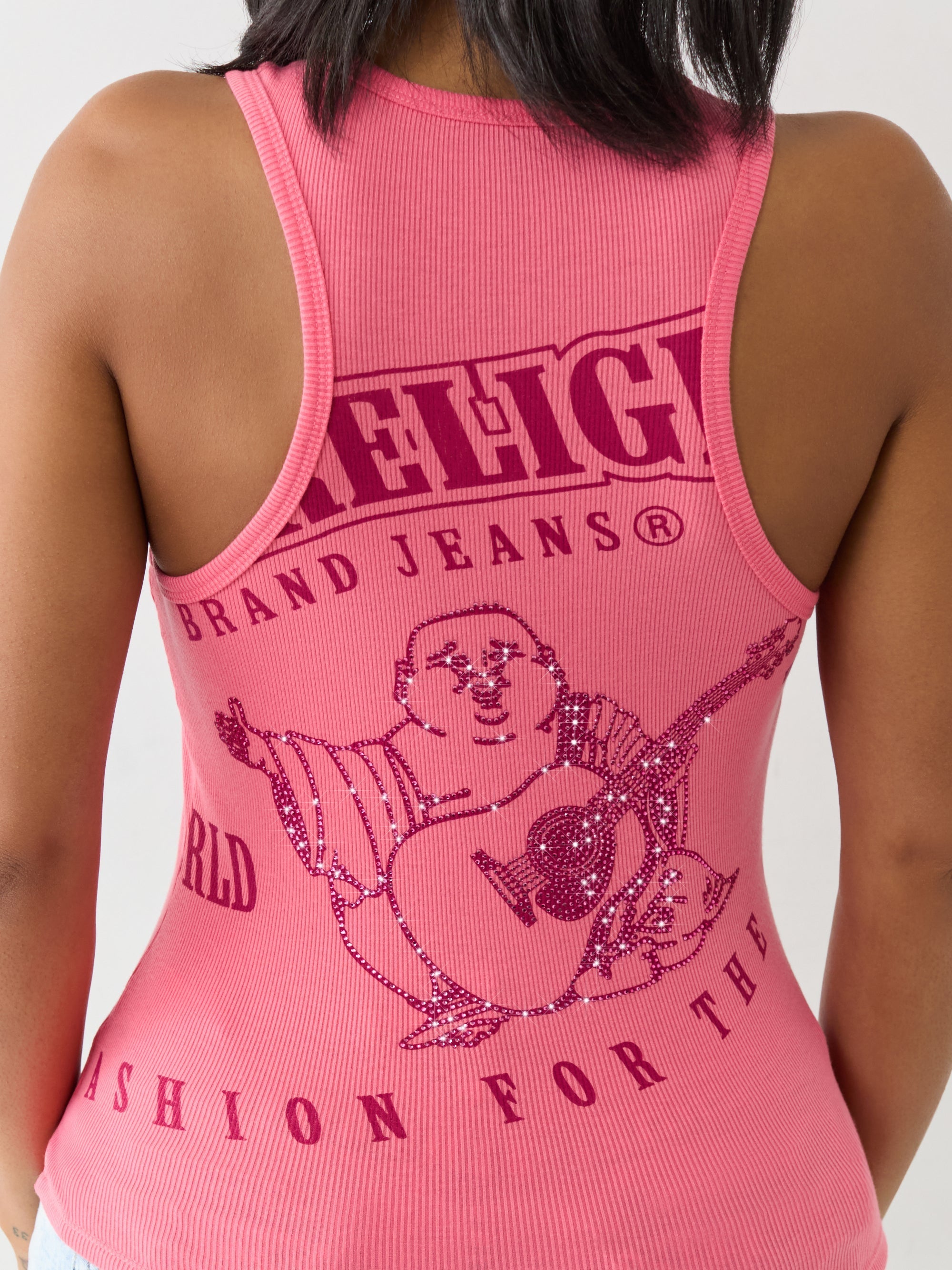 True Religion Crystal Goddess Rib Tank Sunkist Coral