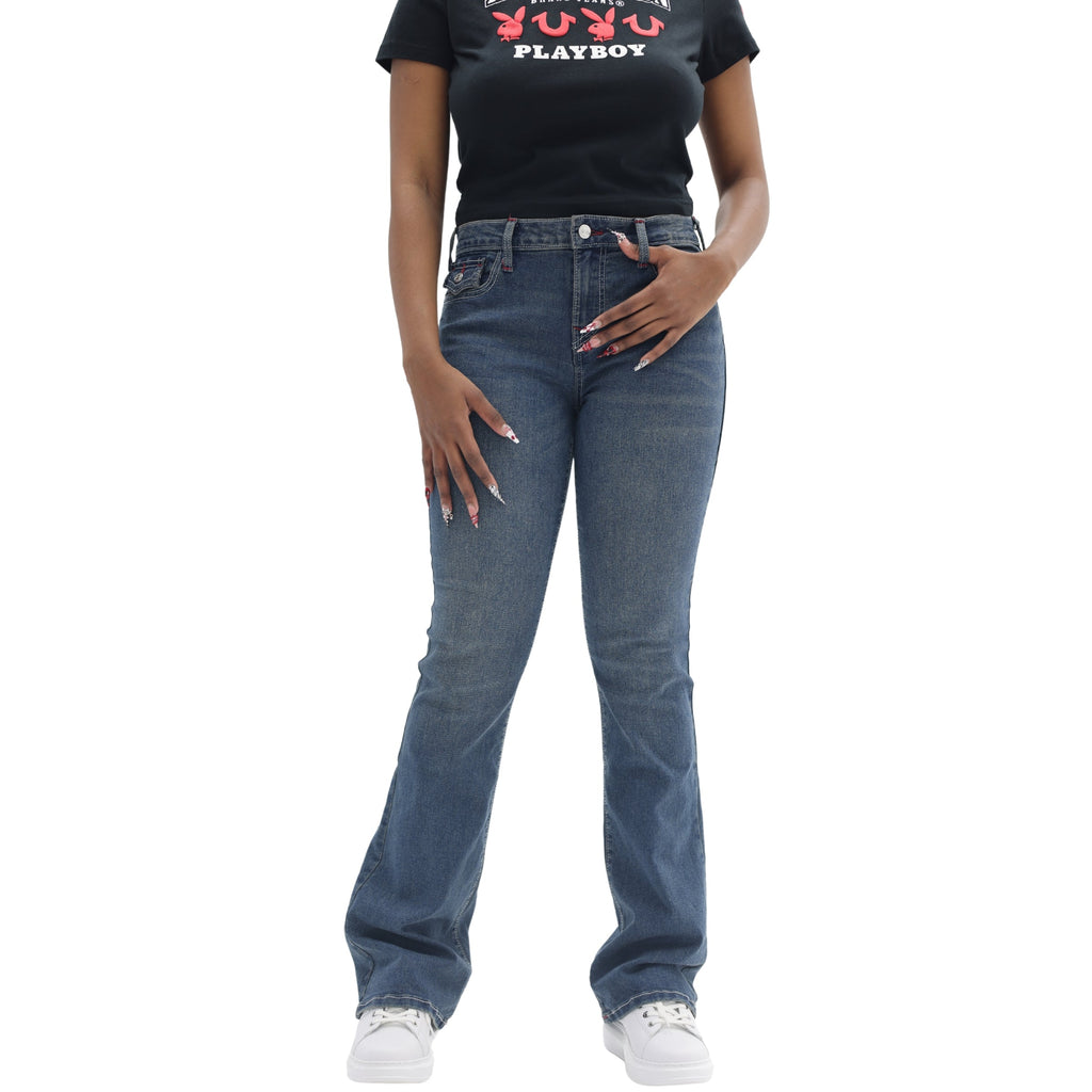 TRUE RELIGION BECCA SN MR FLAP BOOTCUT MEDIUM BONECHILL WASH