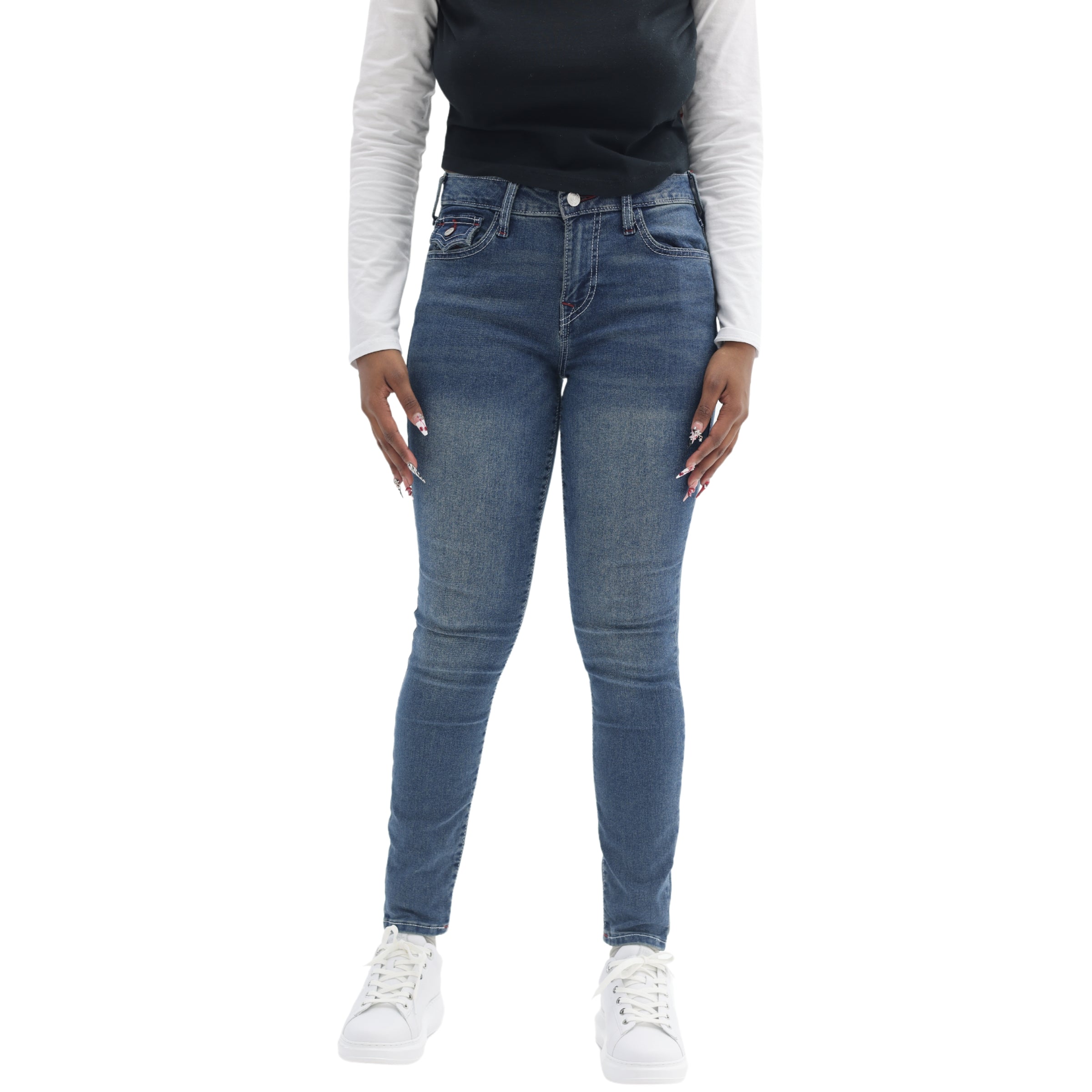 TRUE RELIGION JENNIE SN MR FLAP SKINNY MEDIUM BONECHILL WASH