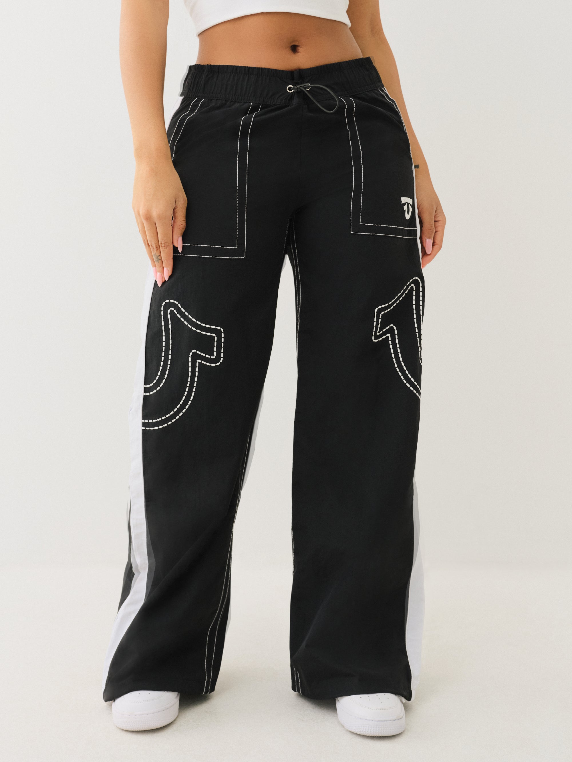 True Religion Tr Big T Nylon Track Pants Jet Black