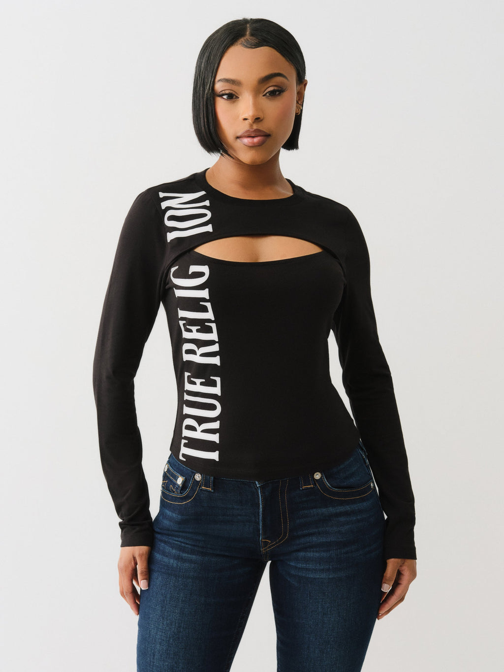 True Religion Printed Tr Keyhole Ls Top Jet Black