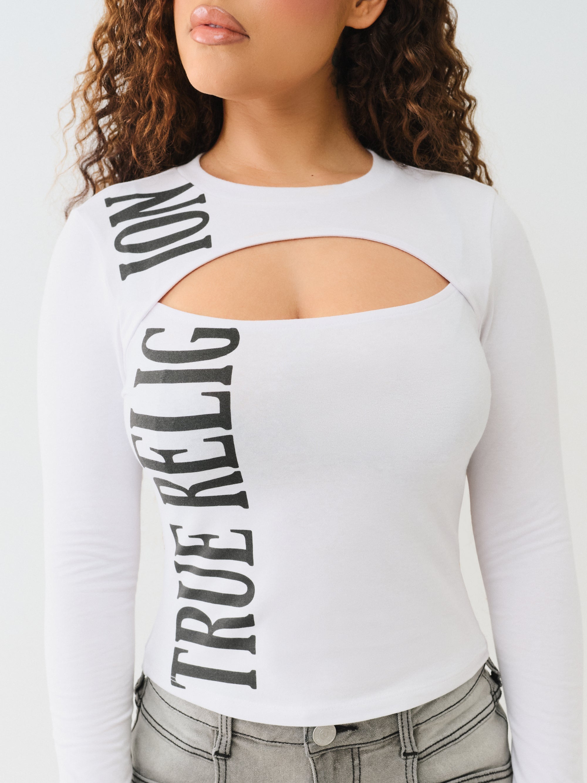 True Religion Printed Tr Keyhole Ls Top Optic White