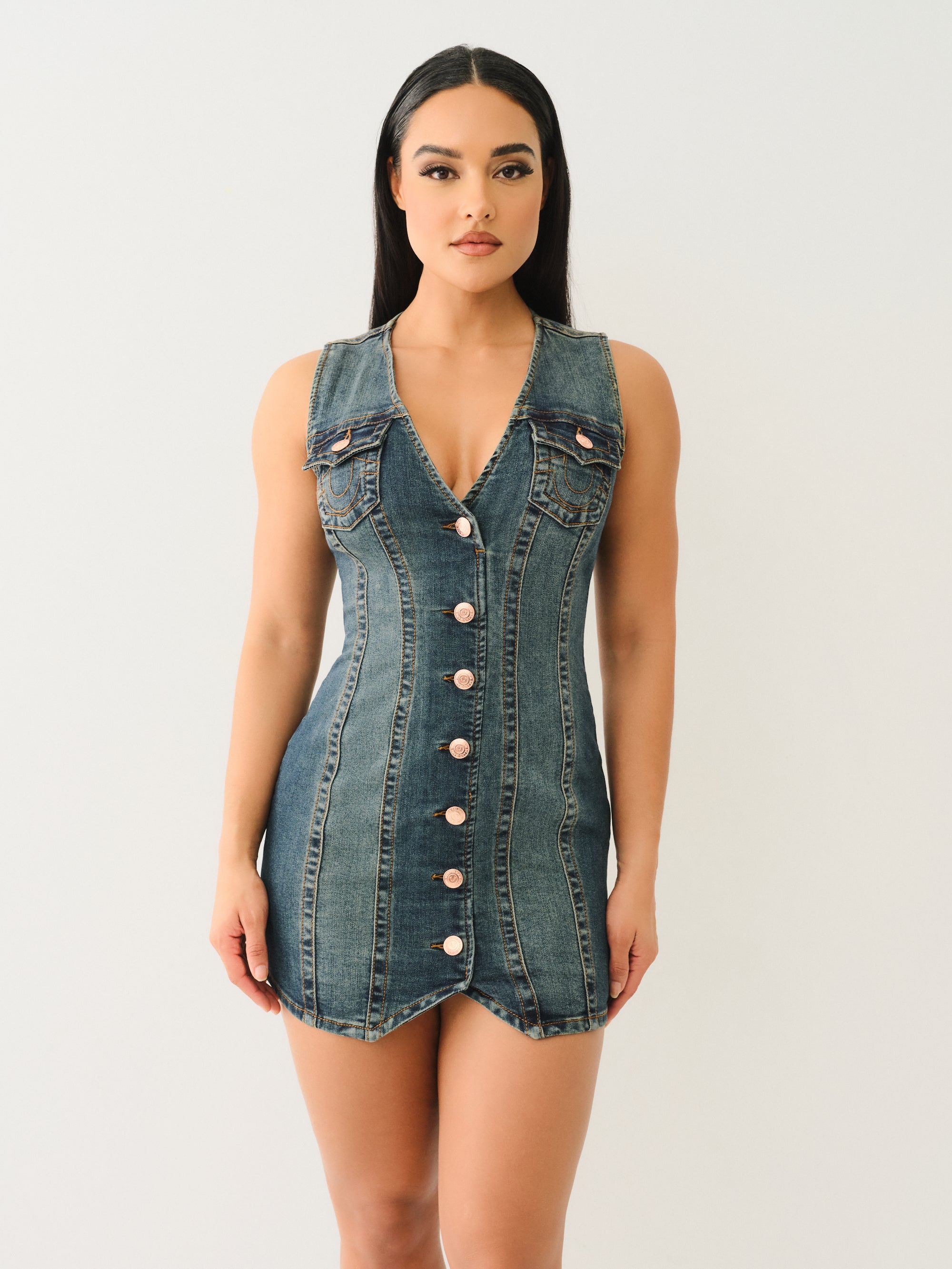 True Religion Fitted Denim Vest Dress Amestoy