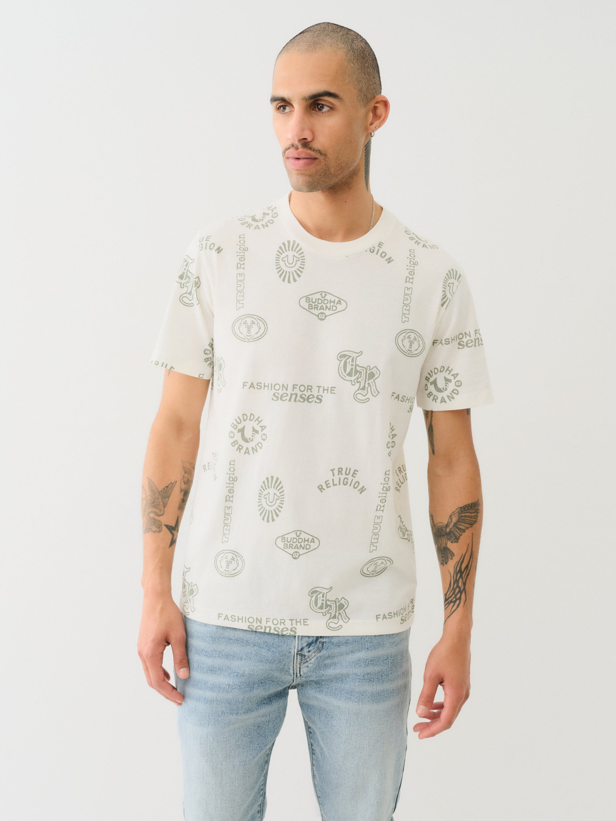 True Religion Scattered Aop Tee Winter White
