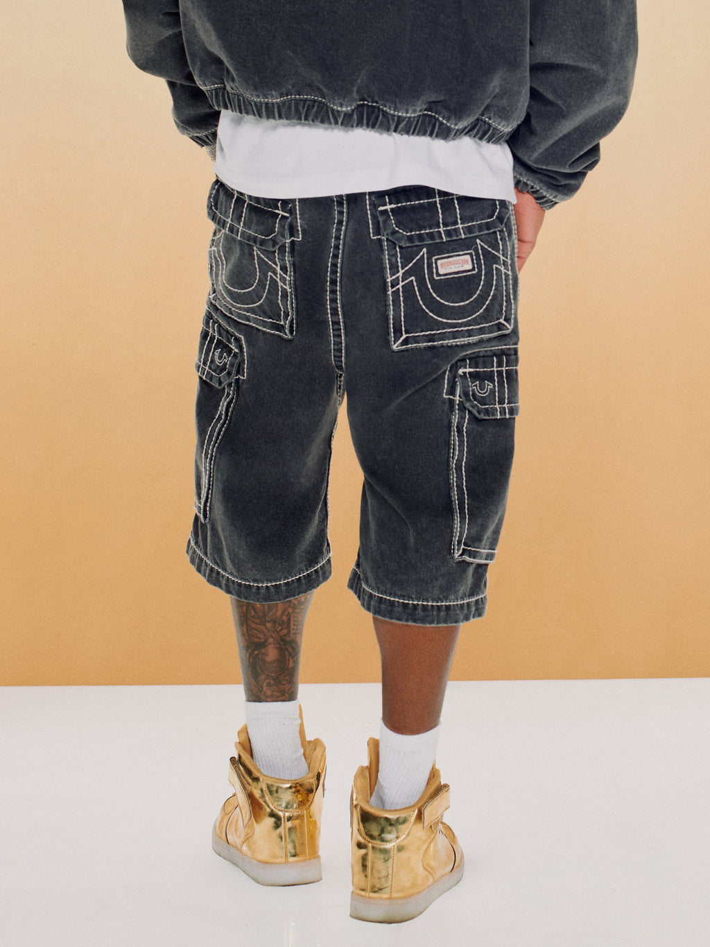 True Religion Big T Vinny Cargo Denim Short Bullet Black Wash