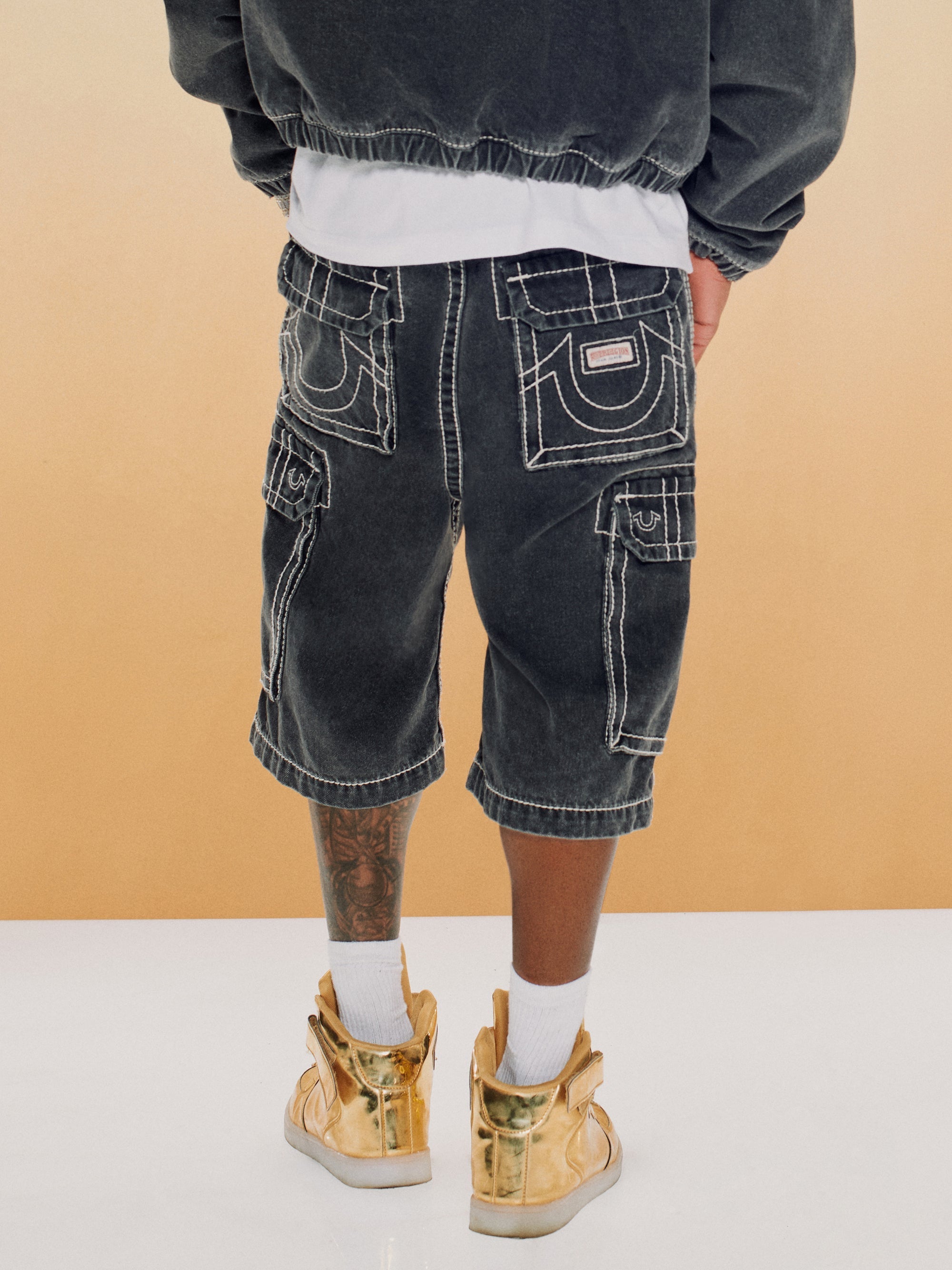 True Religion Big T Vinny Cargo Denim Short Bullet Black Wash