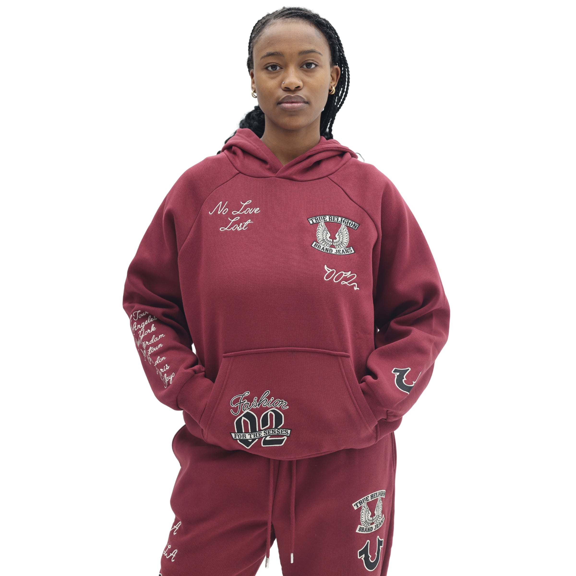 TRUE RELIGION BRANDED BOYFRIEND HOODIE CORDOVAN