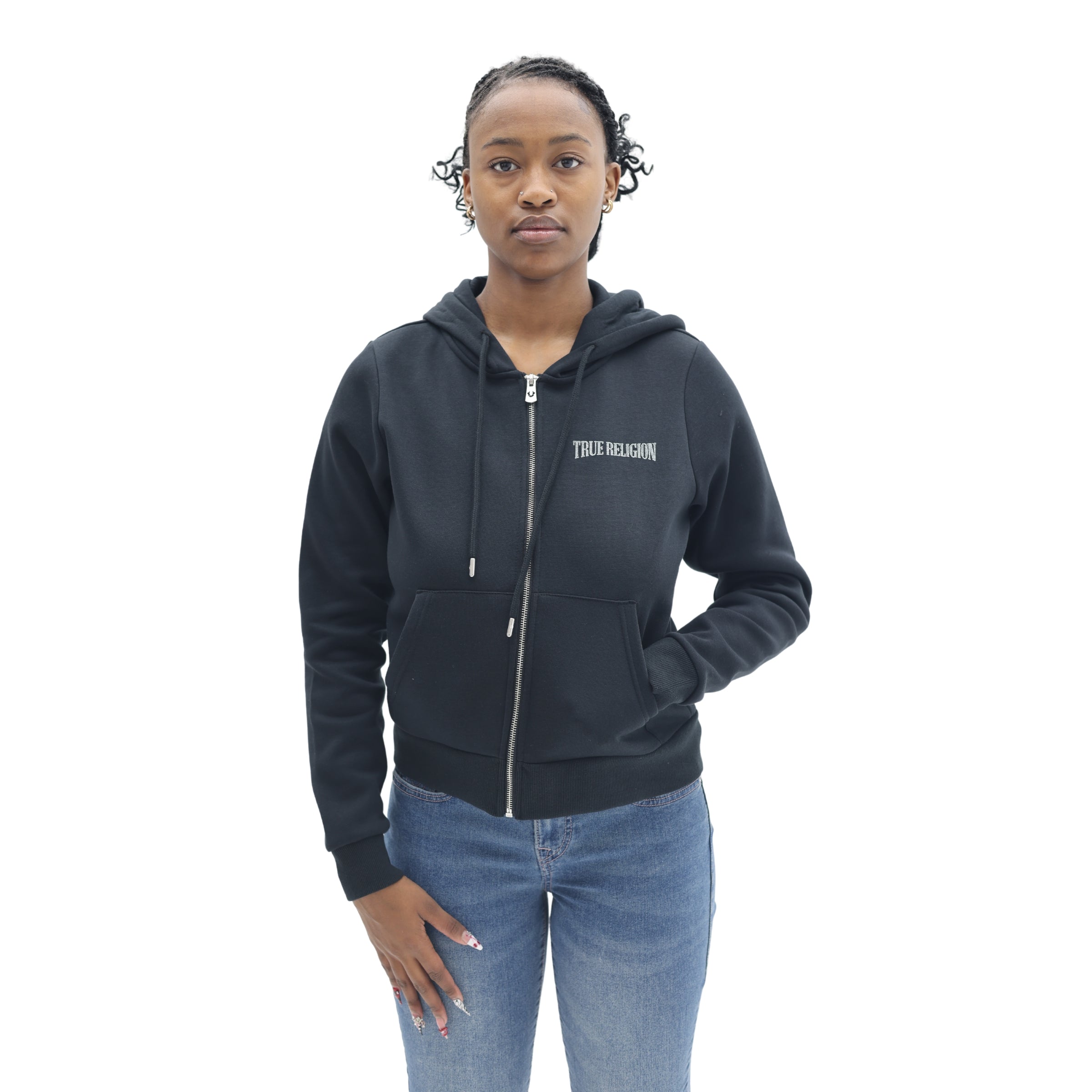 TRUE RELIGION CRYSTAL WING HS ZIP HOODIE JET BLACK