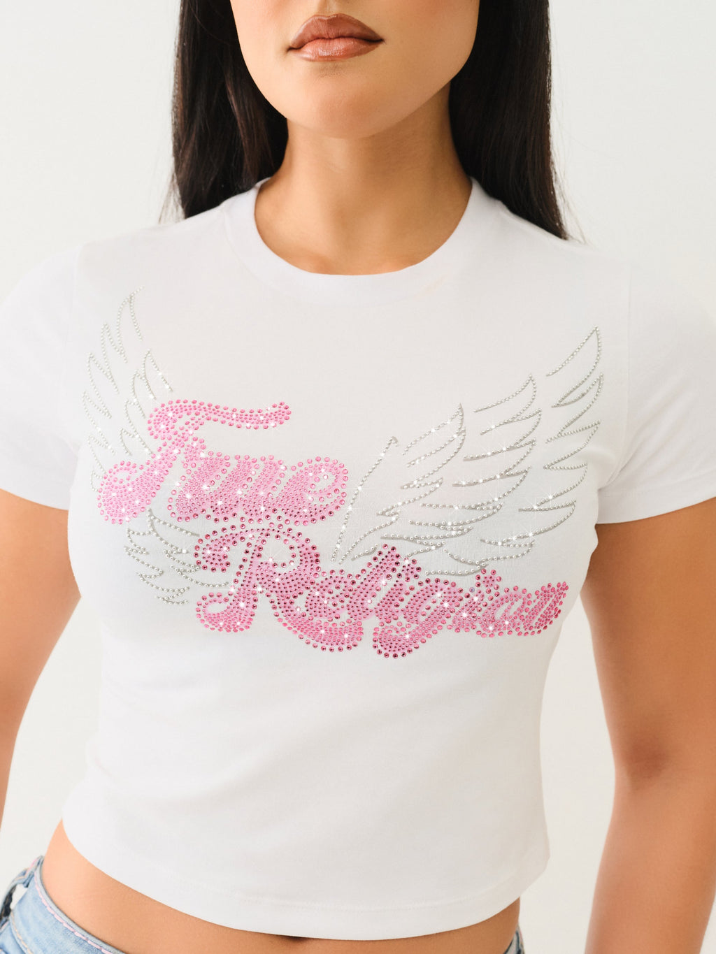 True Religion Crystal Wing Ss Baby Tee Optic White