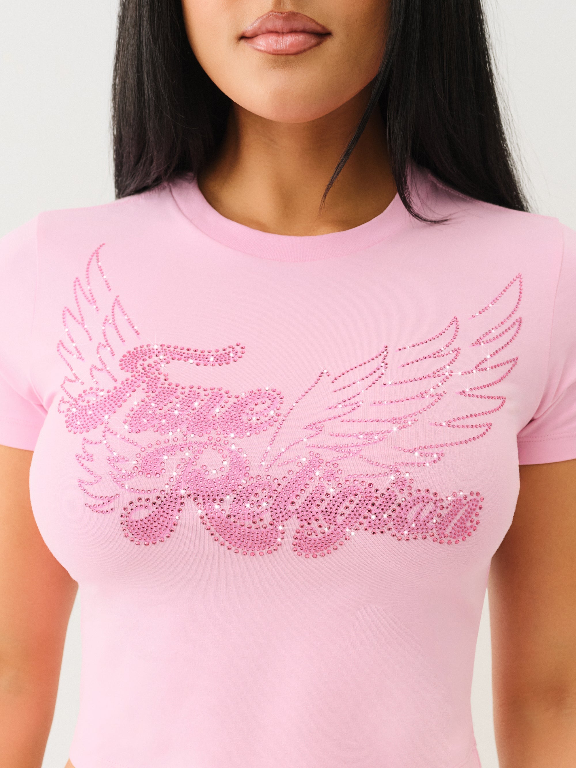 True Religion Crystal Wing Ss Baby Tee Prism Pink