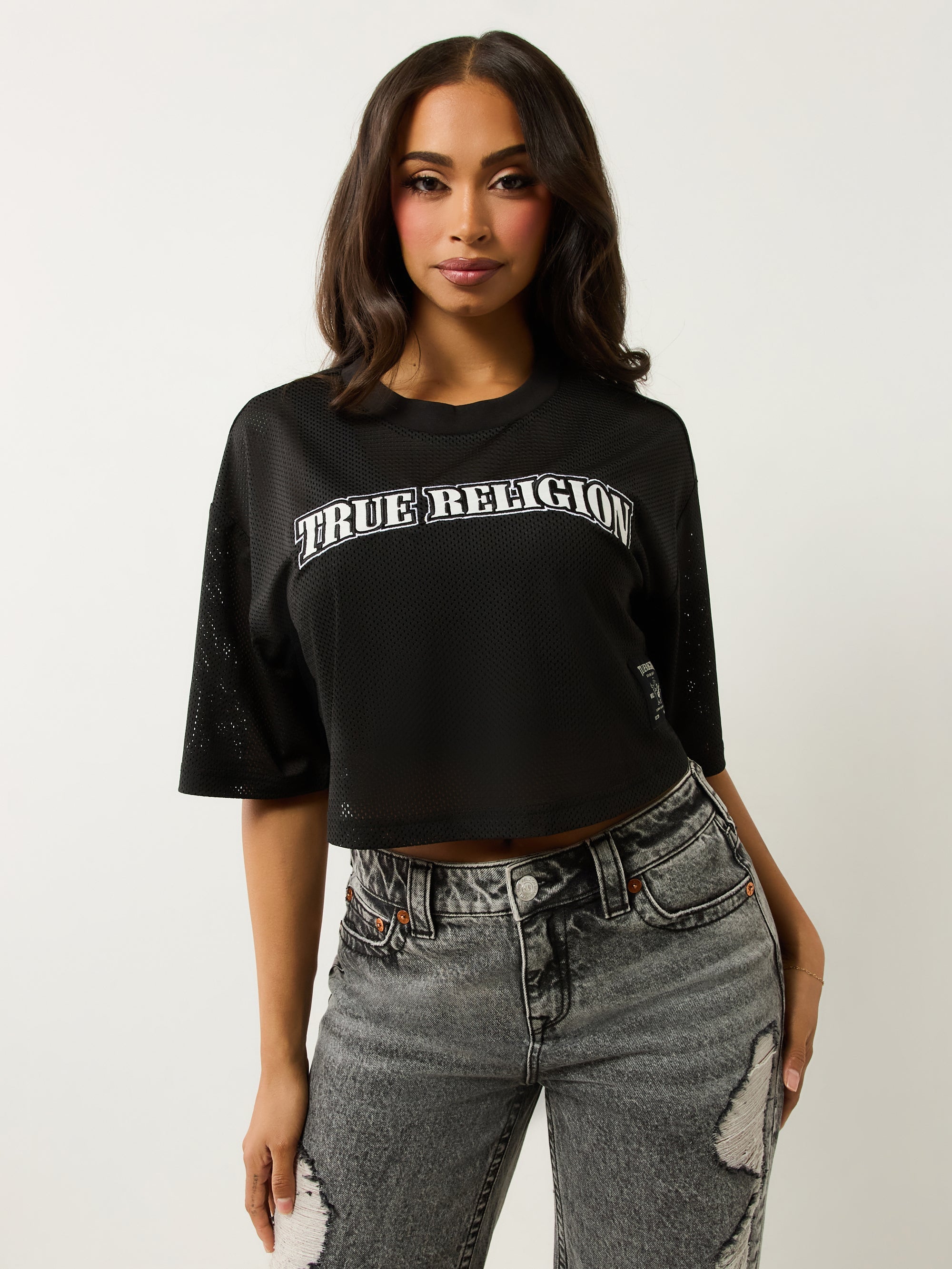 True Religion Tr Mesh Jersey Boxy Tee Jet Black