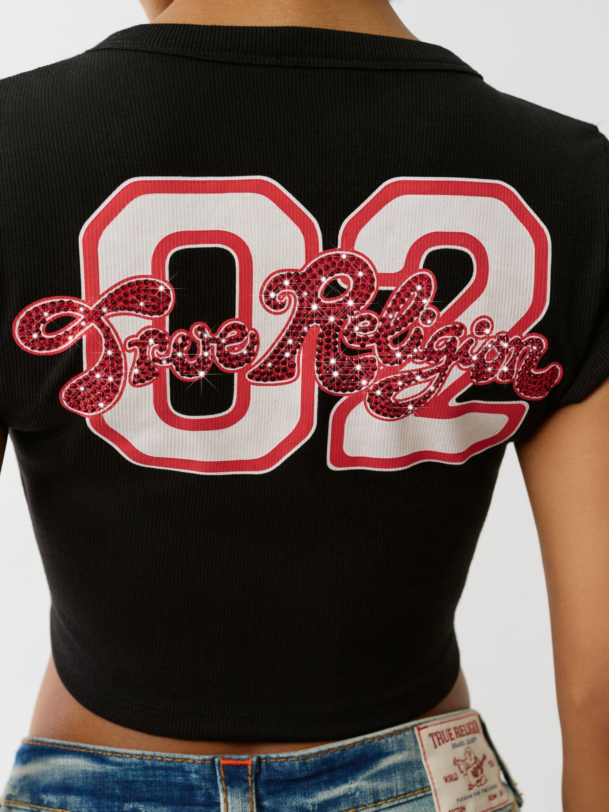 True Religion Crystl Tr Notch Cap Slvs Tee Jet Black