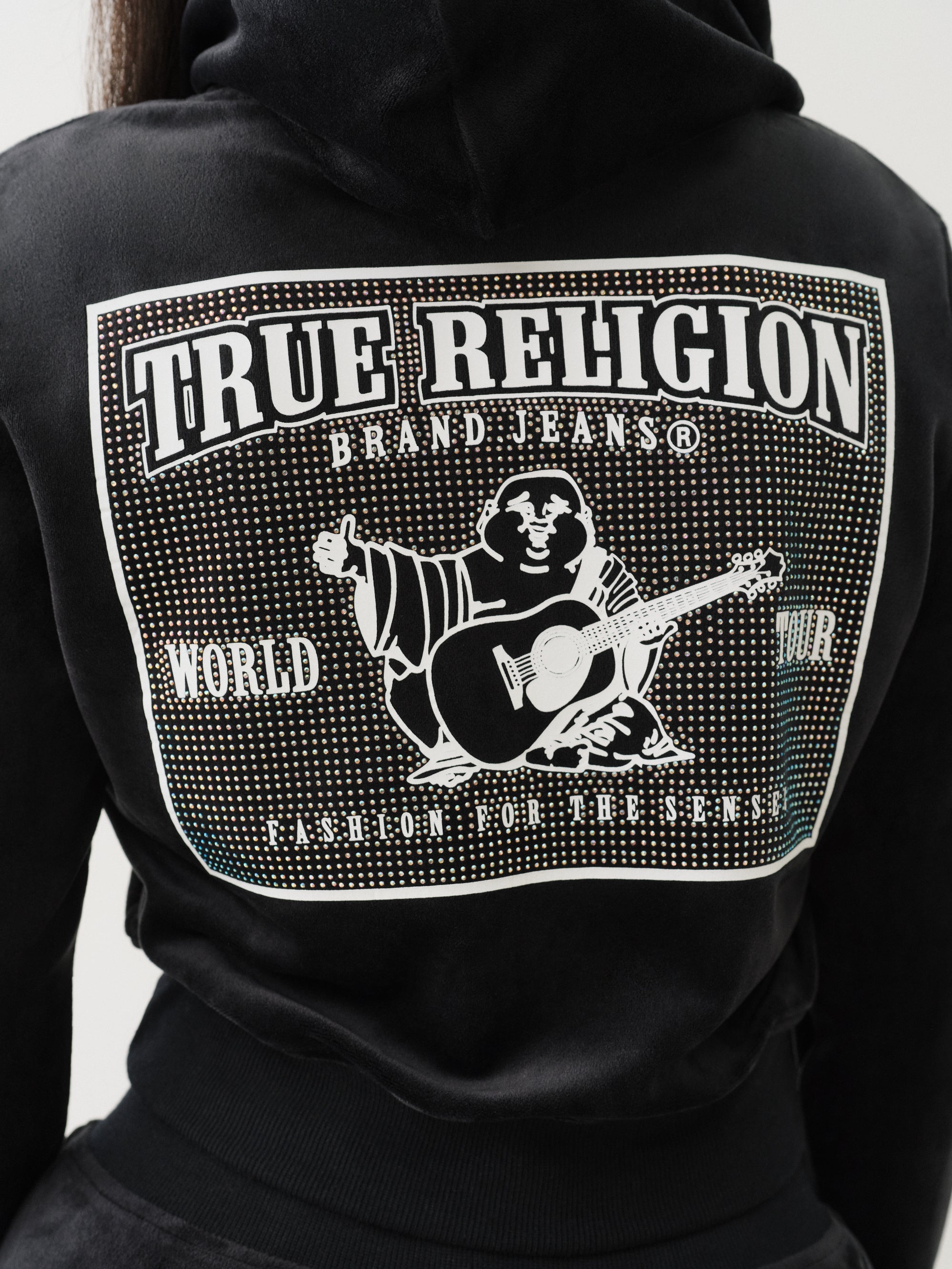 True Religion Velour Crystl Srs Shrunken Zip Jet Black