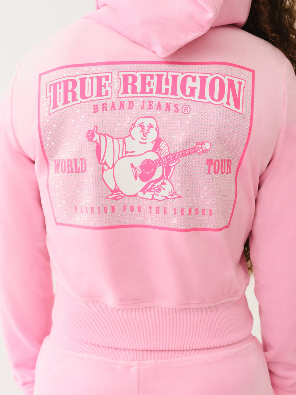 True Religion Velour Crystl Srs Shrunken Zip Prism Pink