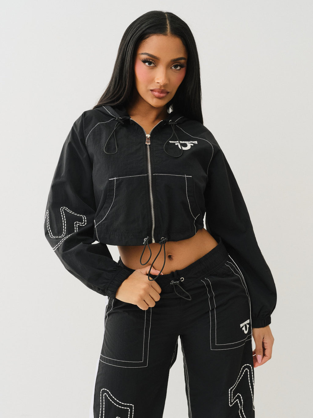 True Religion Big T Nylon Shrunkn Zip Hoodie Jet Black