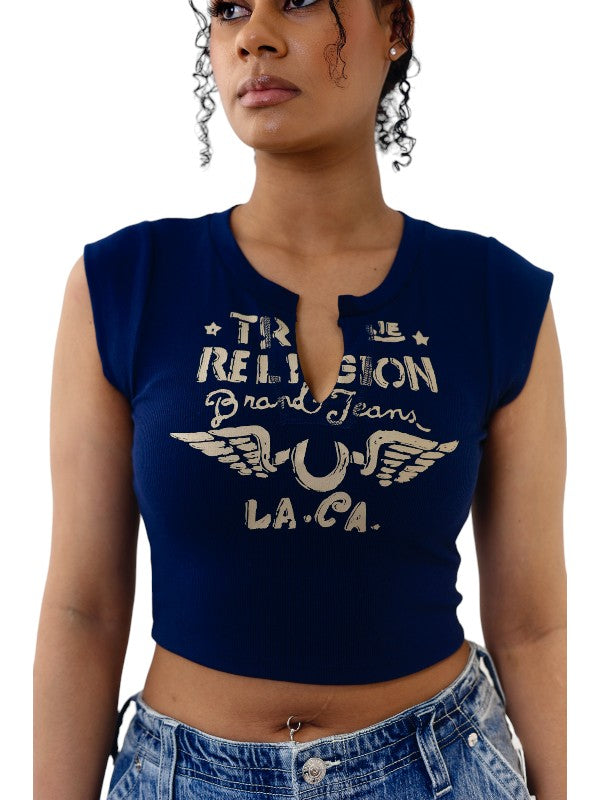 True Religion T-Shirt Ladies V Notch Dress Blue