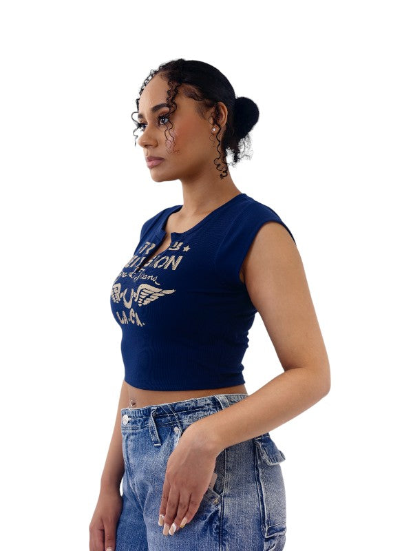 True Religion T-Shirt Ladies V Notch Dress Blue