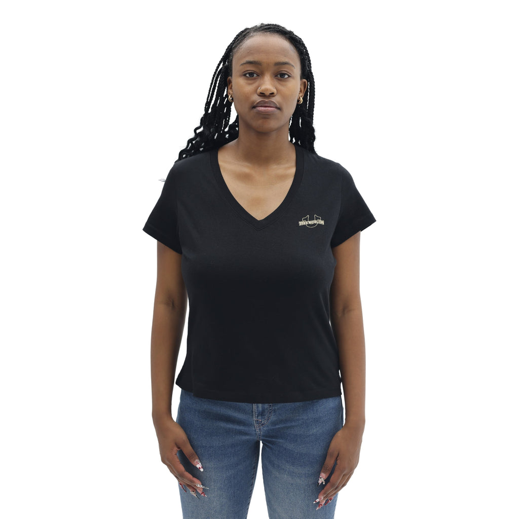 TRUE RELIGION FOIL HS V NECK TEE JET BLACK
