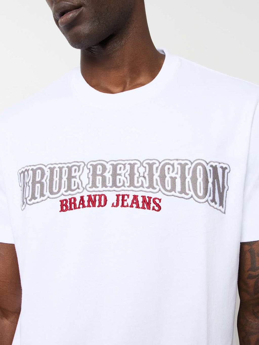 True Religion Crew Railroad Embro Tee Optic White