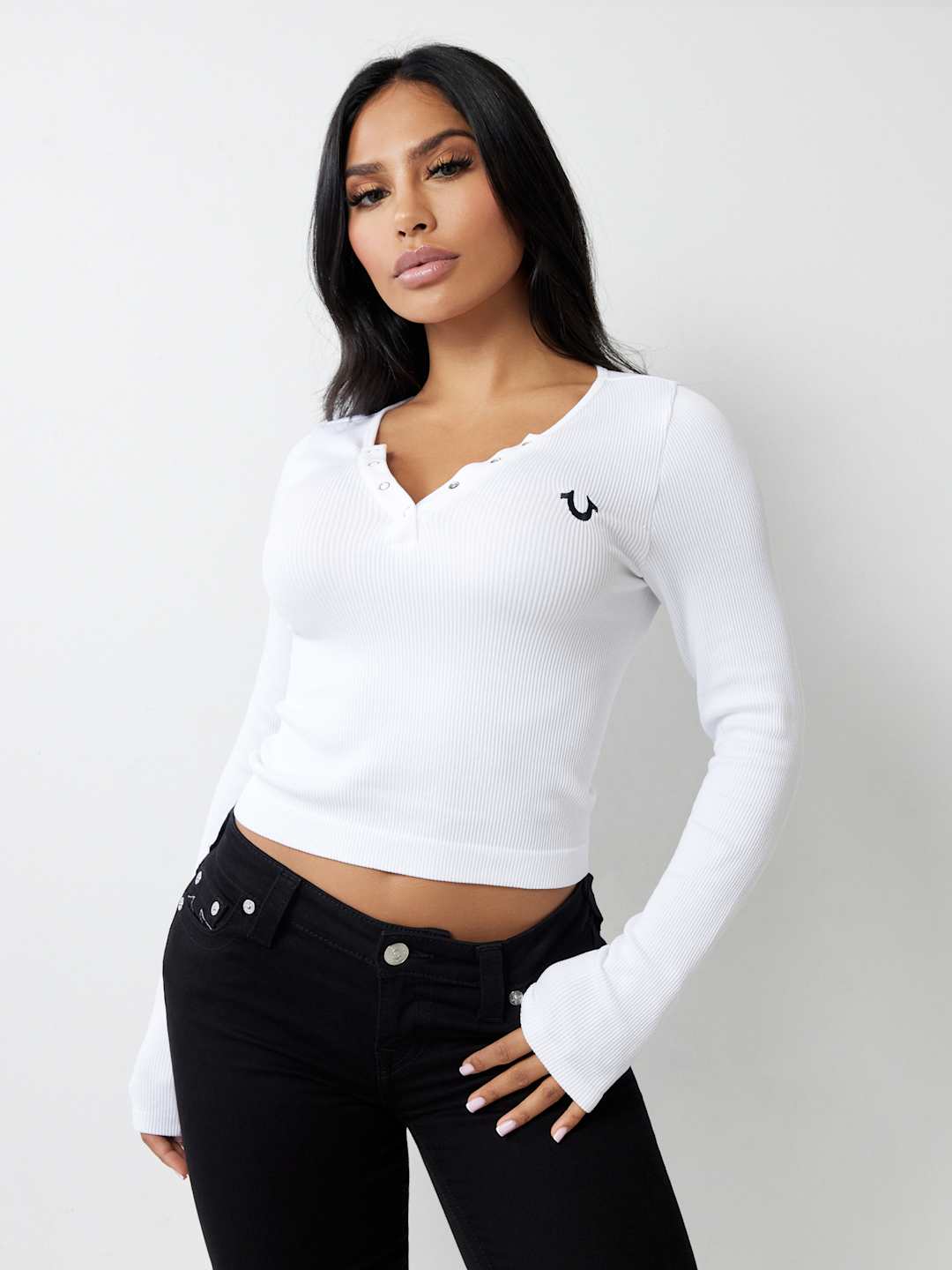 True Religion Crew Seamless Henley LS Top Optic White
