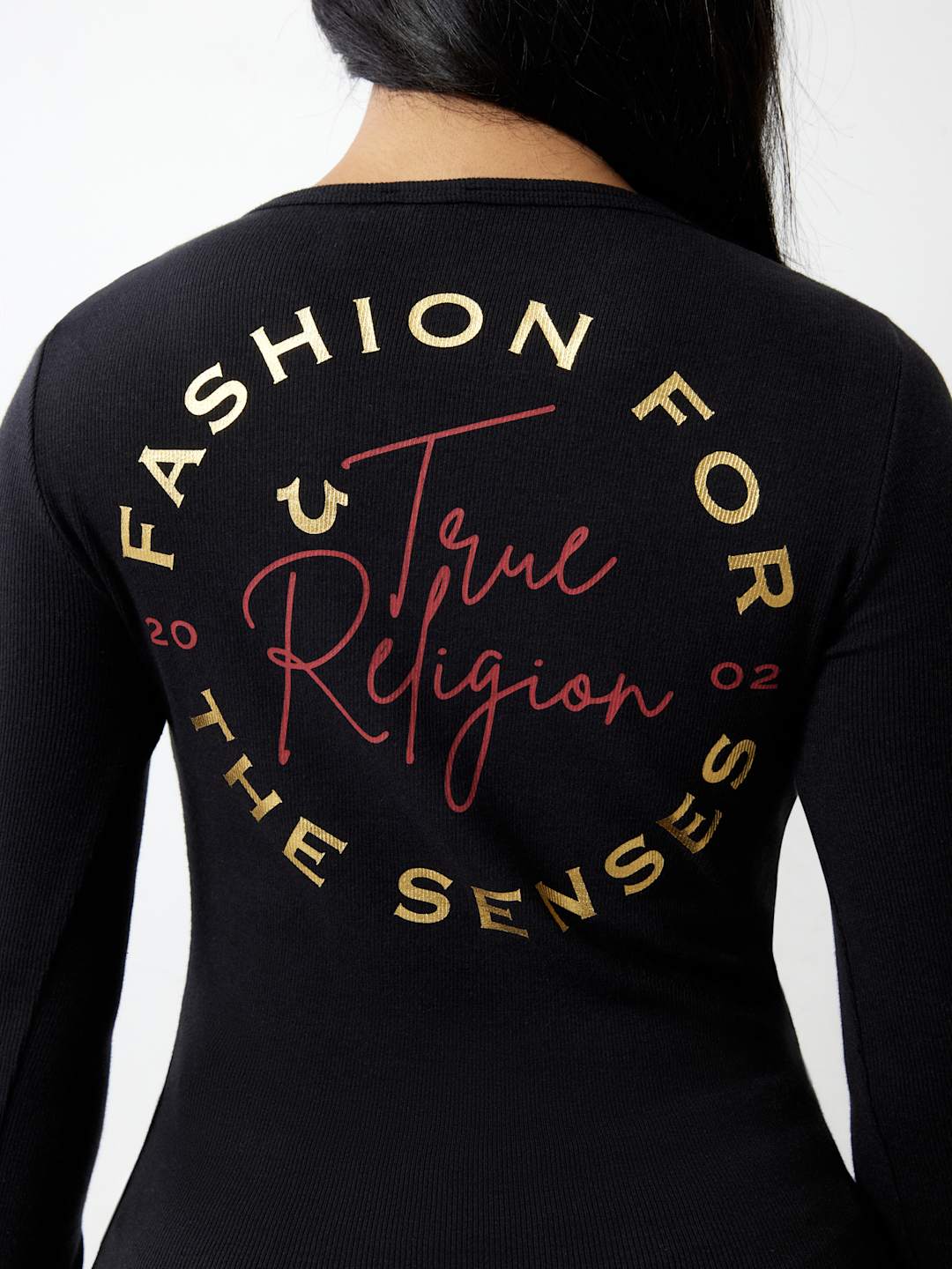 True Religion Crew LS Rib Raw Henley Jet Black