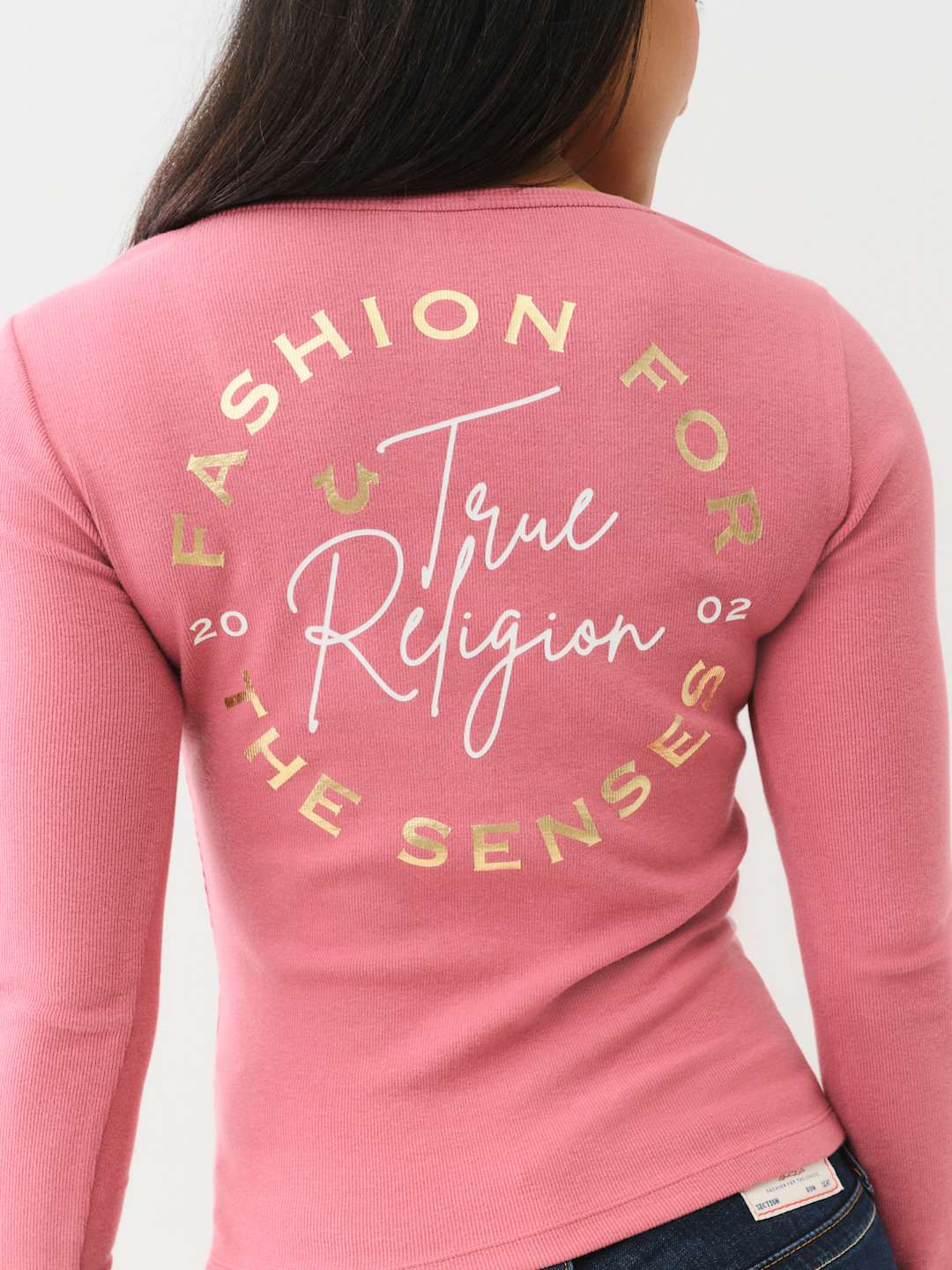 True Religion Crew LS Rib Raw Henley Mauvewood