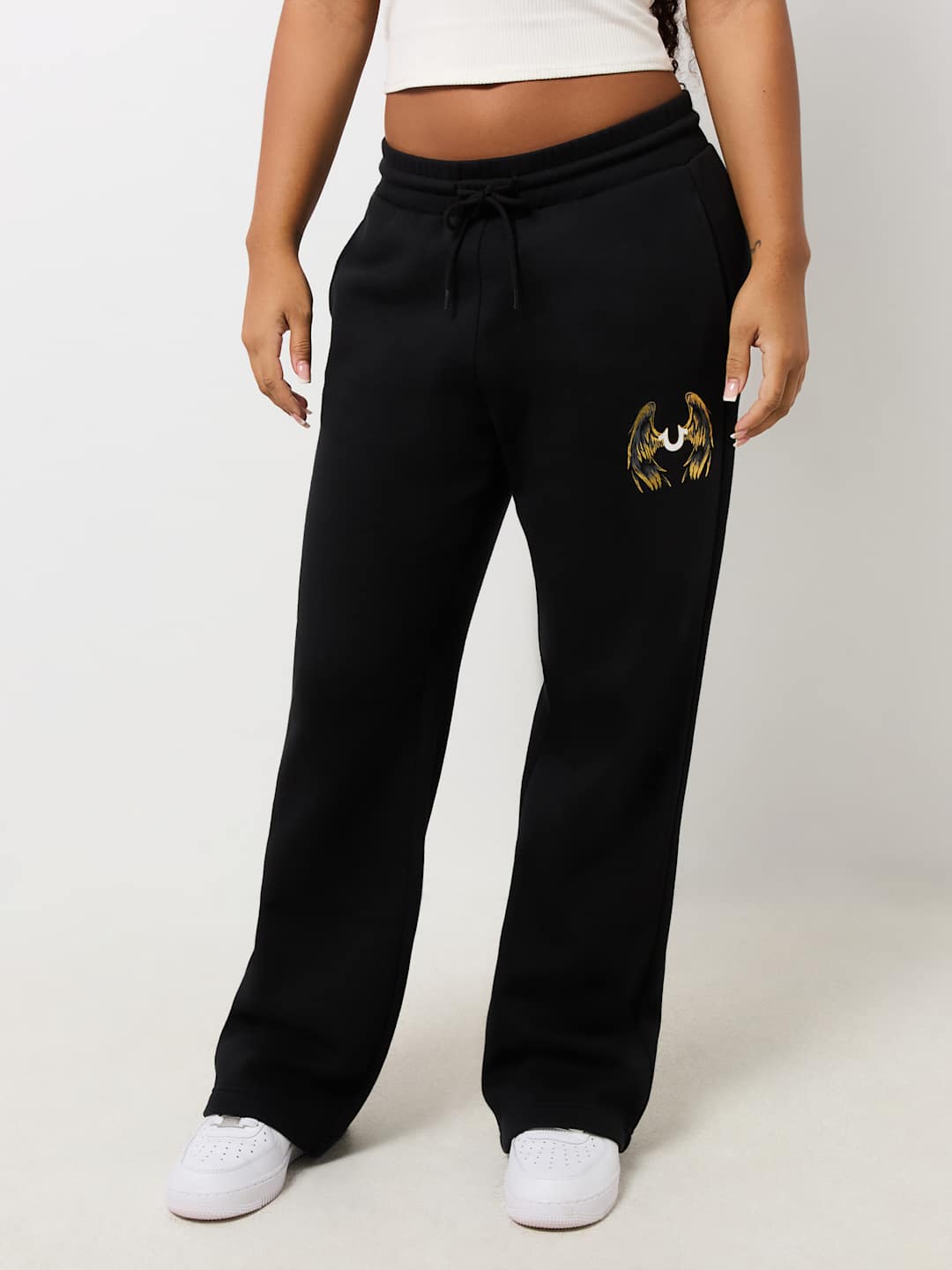 True Religion Jogger Ladies Angelic Wing Straight Leg Jet Black