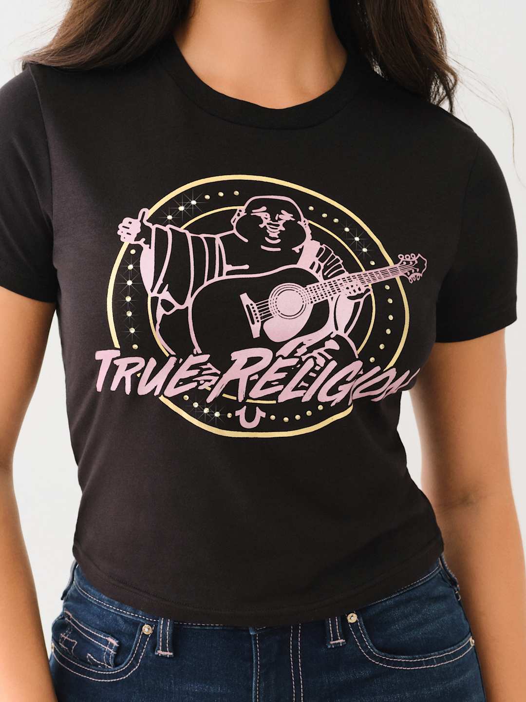 True Religion Crew Retro Crystal Baby Tee Jet Black