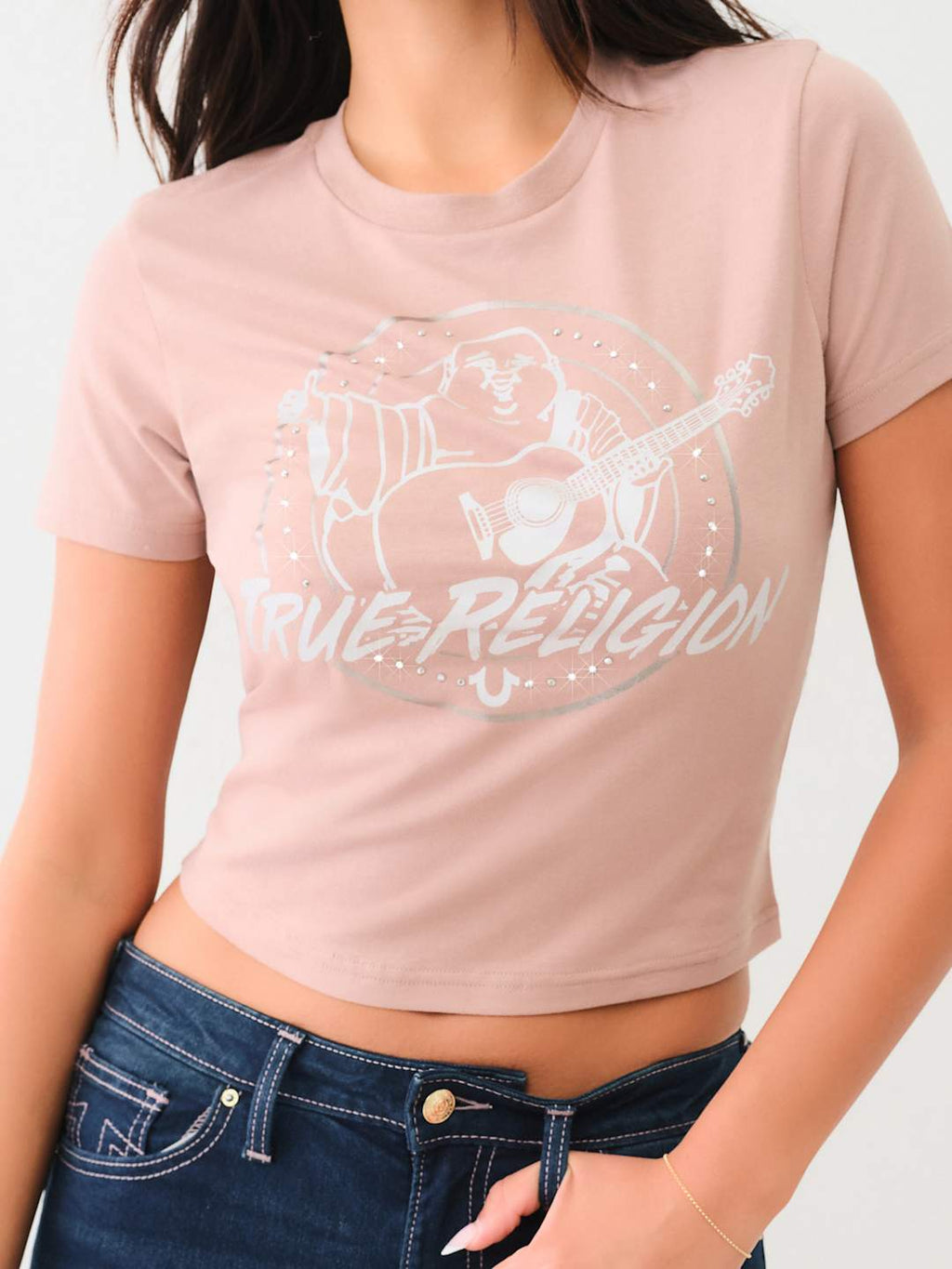 True Religion Crew Retro Crystal Baby Tee Antler