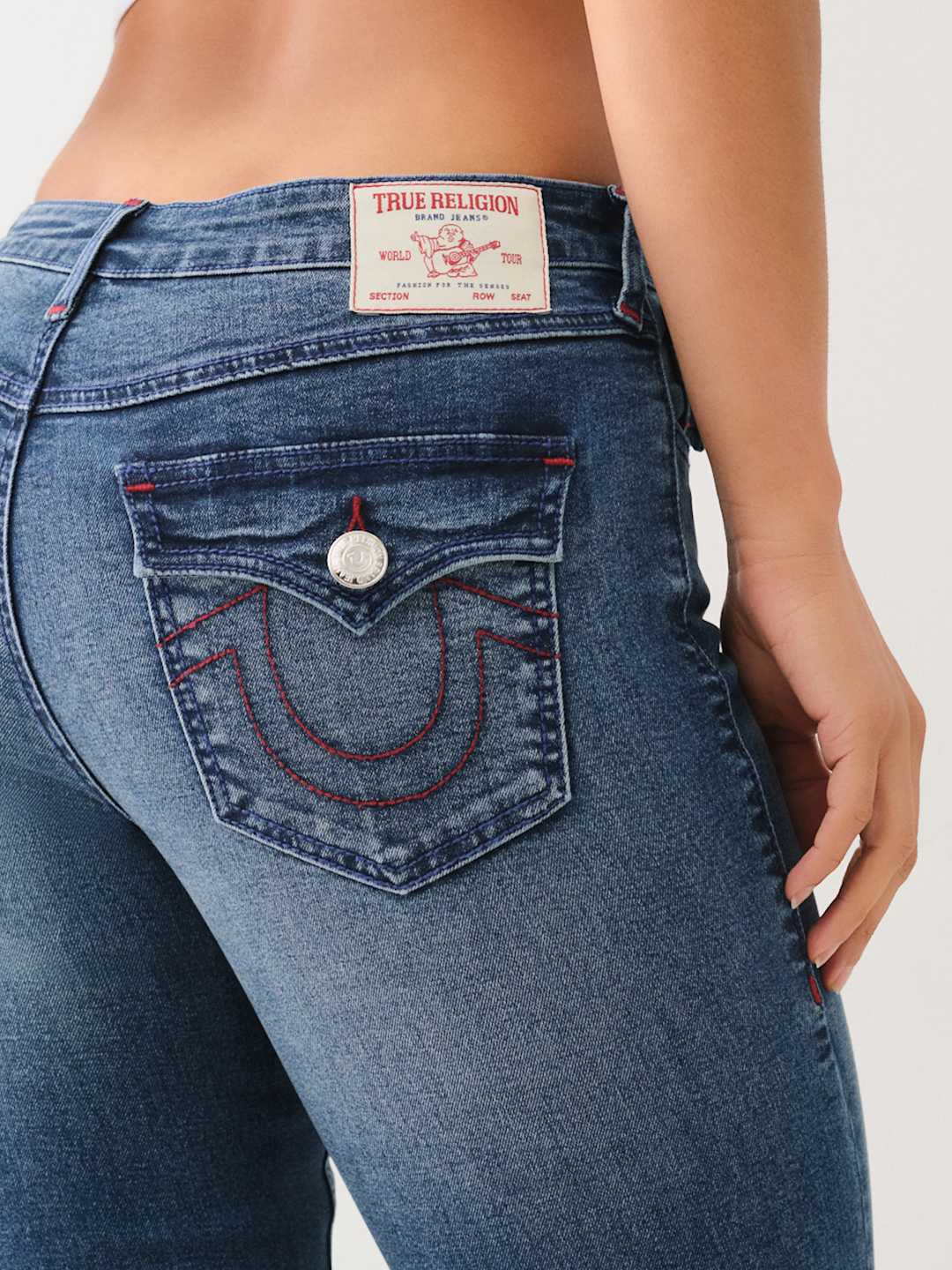 True Religion Jean Ladies Billie SN MR Flap Straight Medium Blizzard Wash