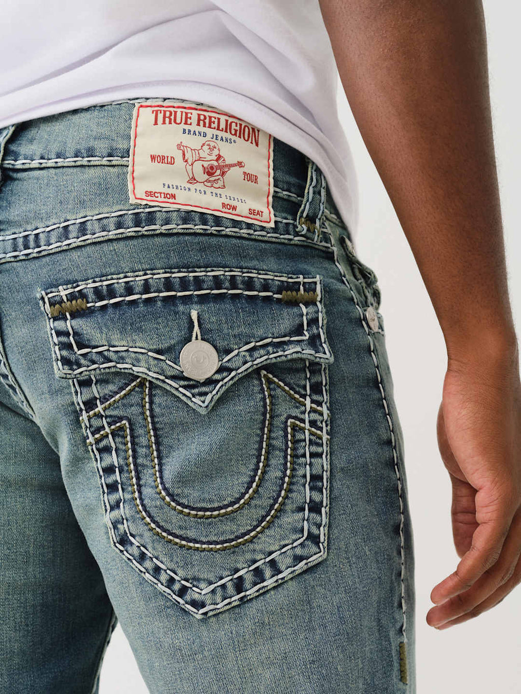 True Religion Jean Ricky Super T Flap 3 Colour Logo Medium Wash