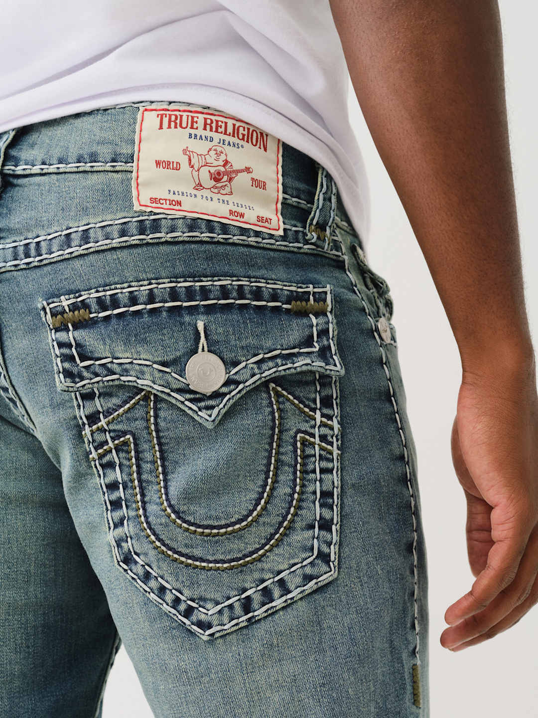 True Religion Jean Ricky Super T Flap 3 Colour Logo Medium Wash