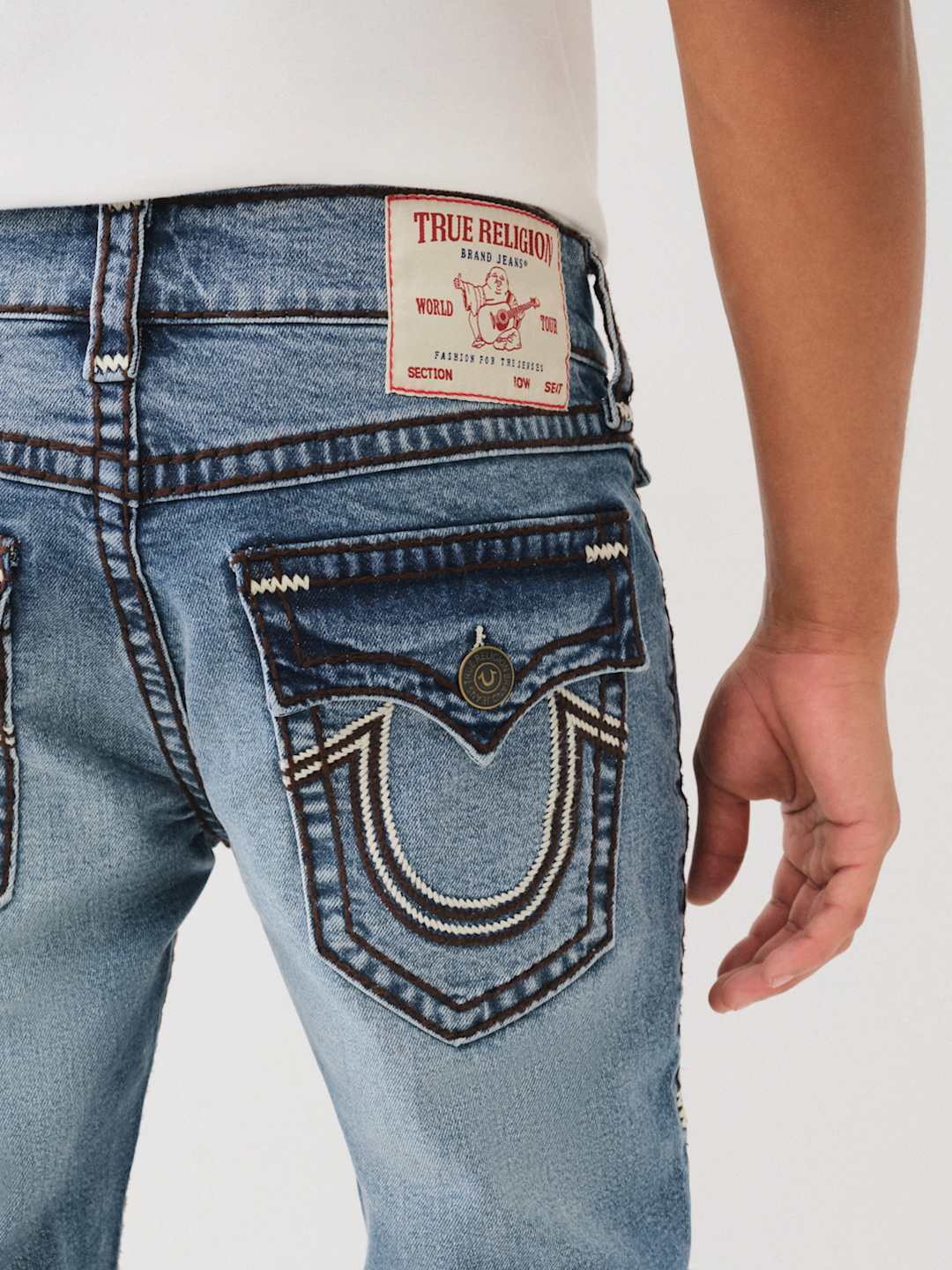 True Religion Jean Rocco Super T Flap 32in Zig Zag Gemini Light Wash
