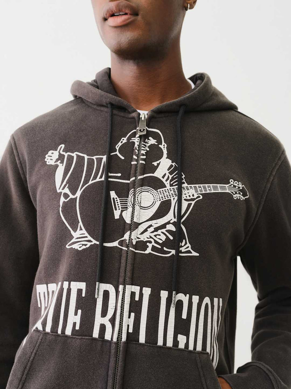 True Religion Sweater Vinatge Crackle Zip Up Hoodie Jet Black