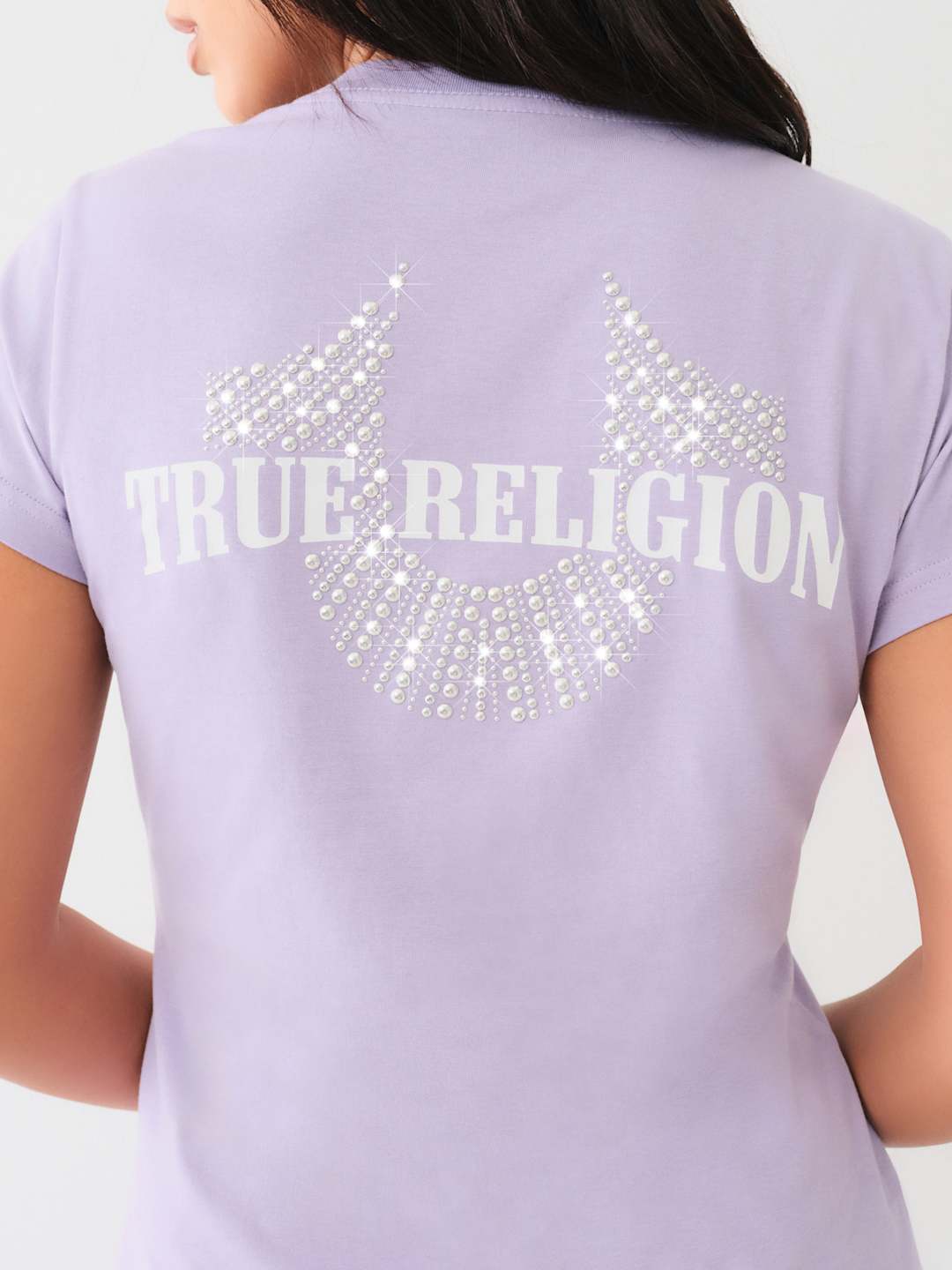 True Religion Crews Studded Horseshoe V Neck Tee Hierloom Lilac