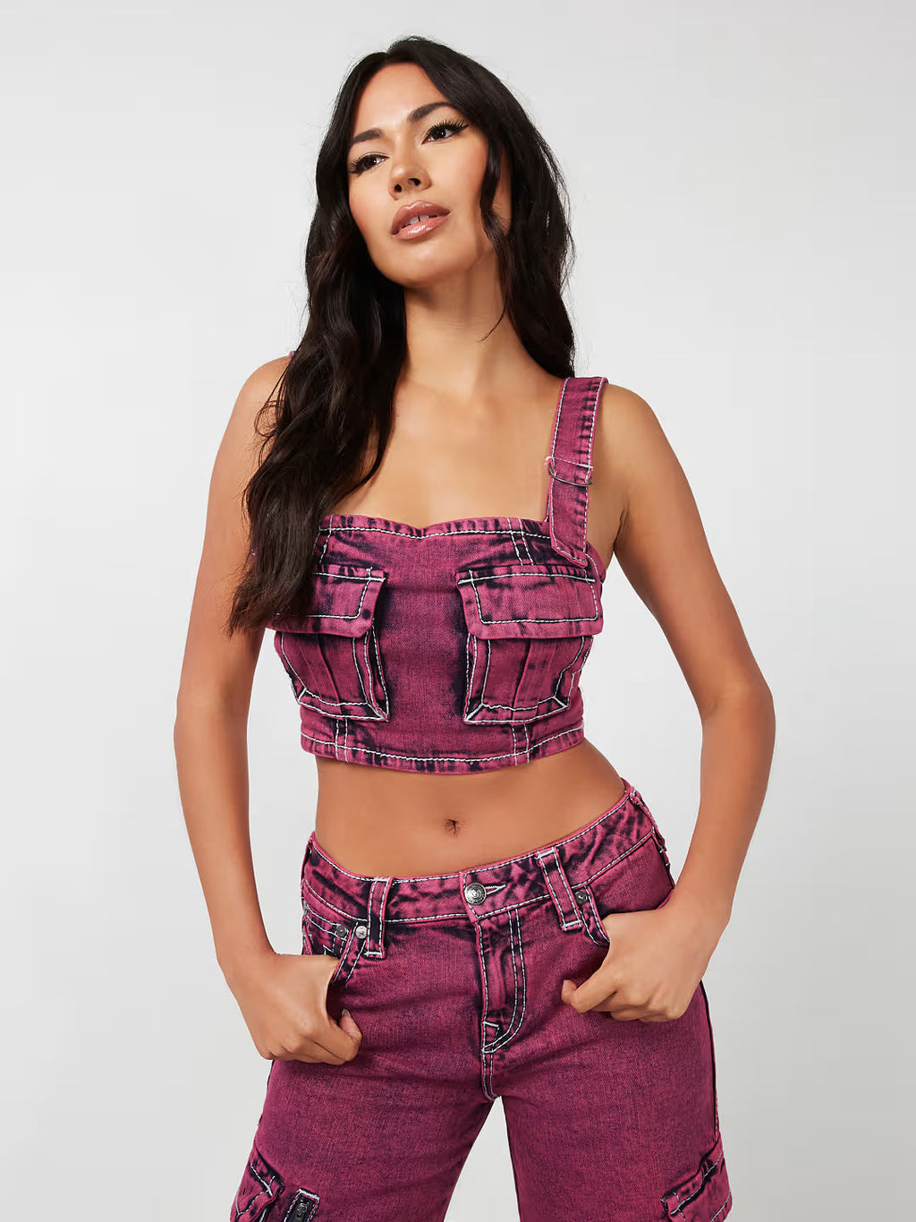 True Religion Big T T-Shirt Overdye Bustier Fiona Pink