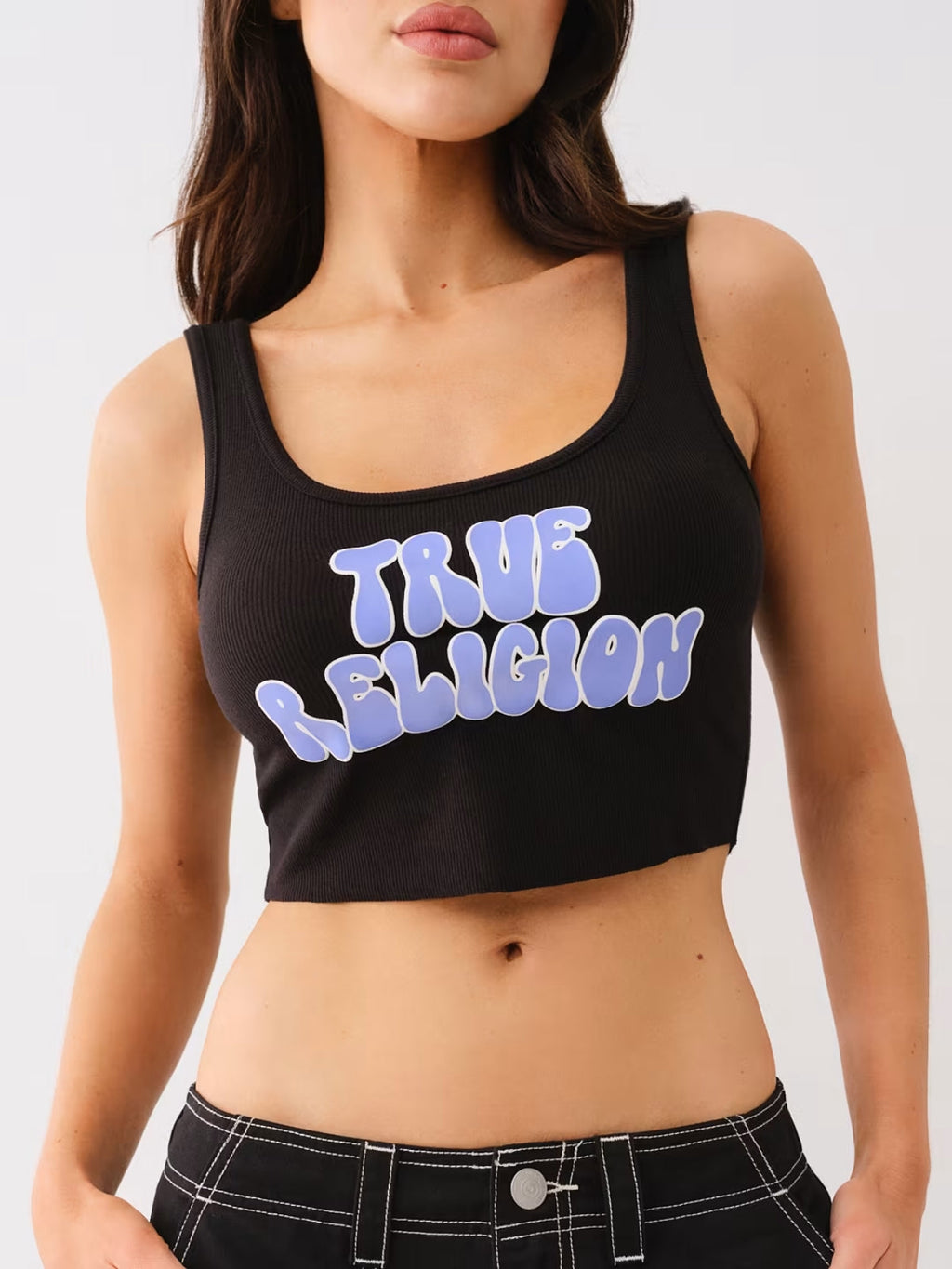 True Religion Rib Raw Hem Tank Jet Black