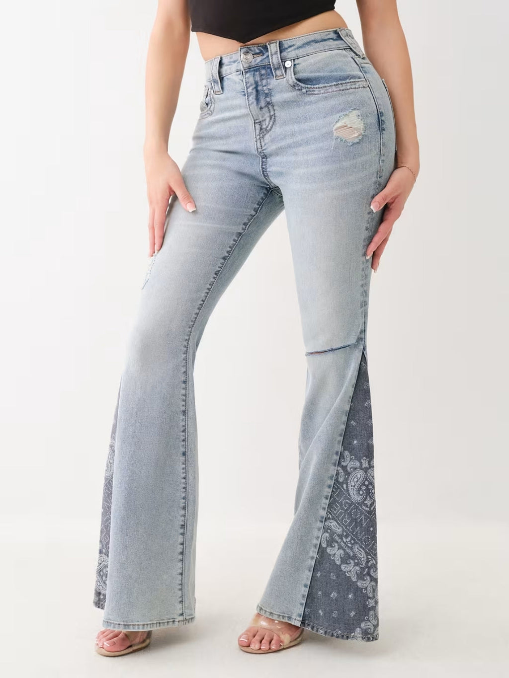 True Religion Jeans Paisley High Rise Flare Light Wash