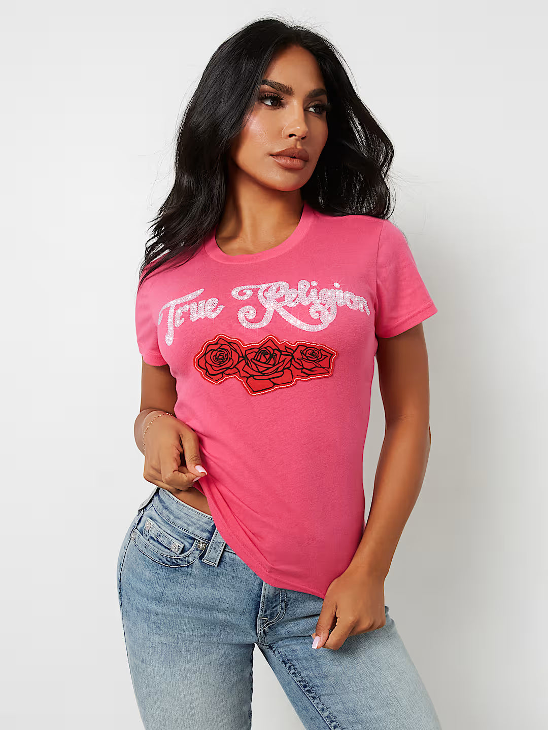 True Religion Crystal Rose T-Shirt Magenta