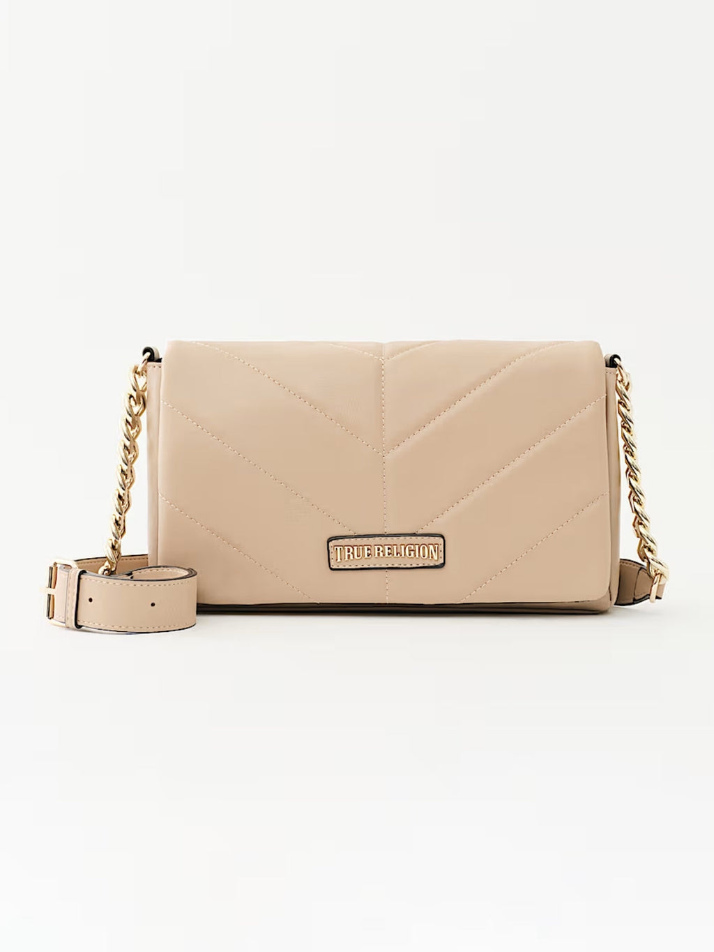 True Religion Crossbody Bag Quilted Logo Beige
