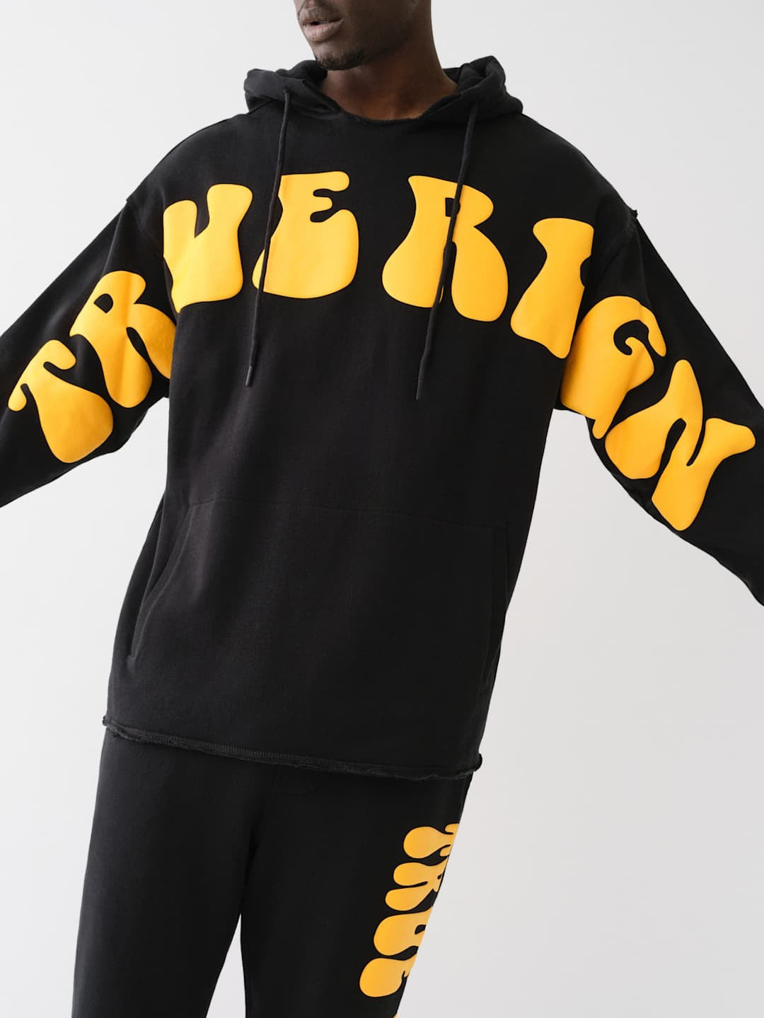 True Religion Sweater Raw Hem Hoodie Jet Black