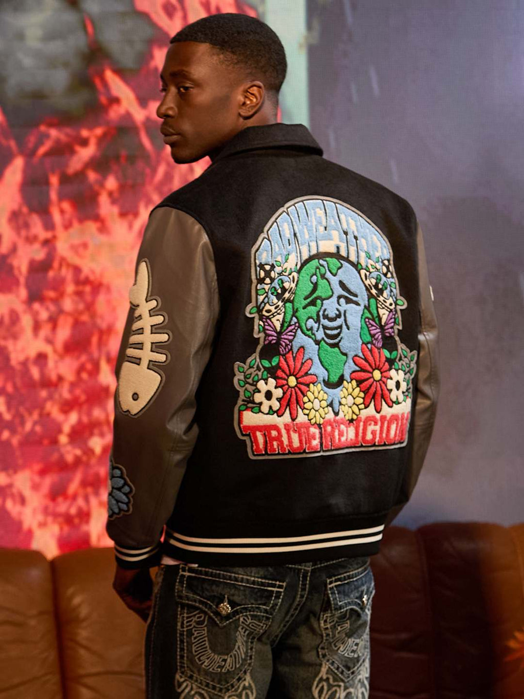 True Religion Bw Varsity Jacket Black-Granite Grey