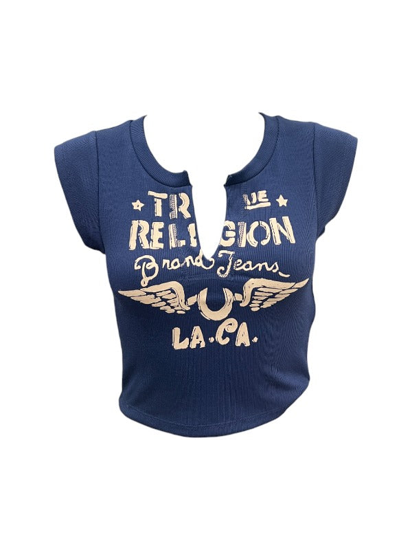 True Religion T-Shirt Ladies V Notch Dress Blue